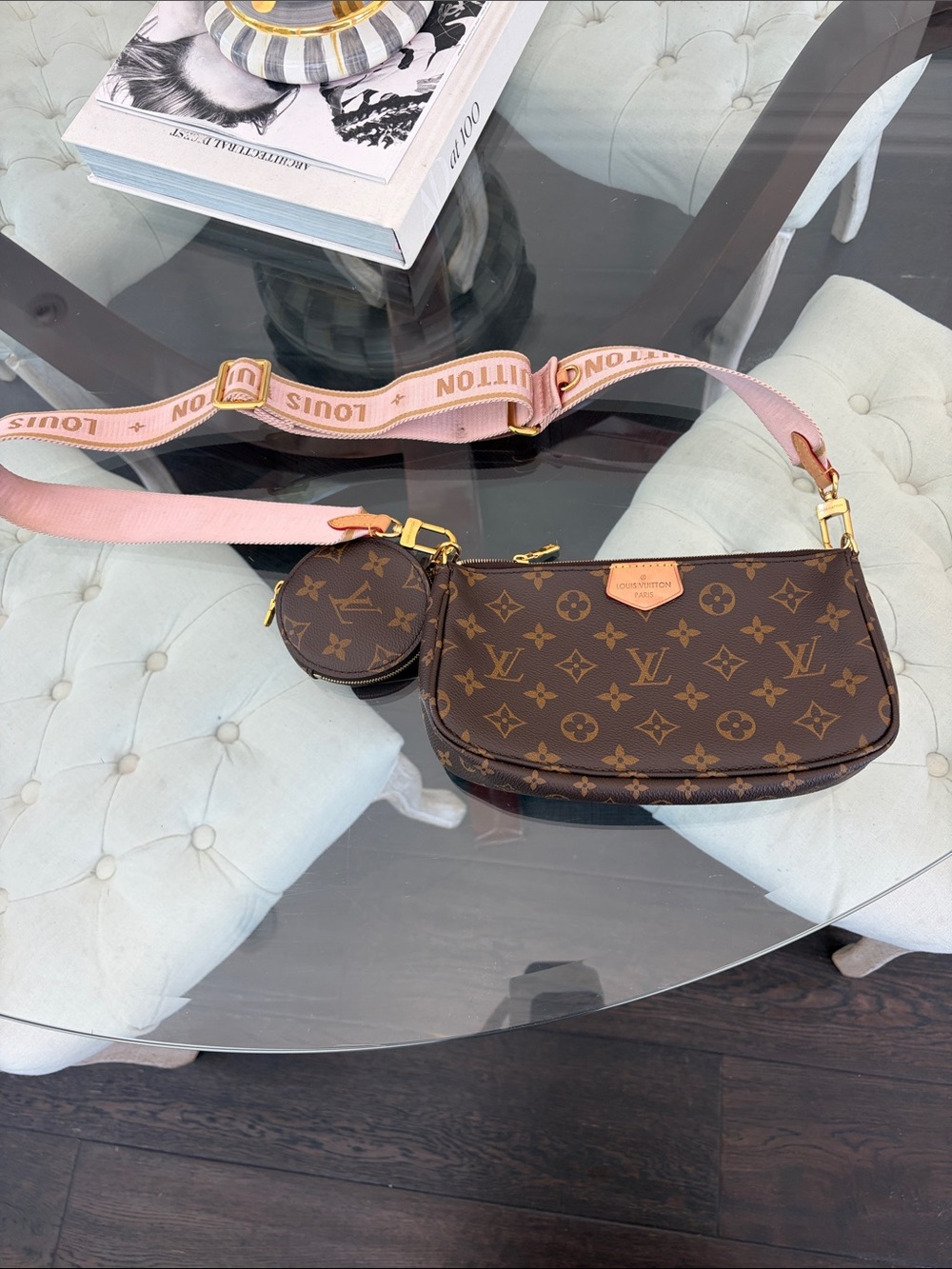 Louis Vuitton Brown Monogram Crossbody with Pink Strap